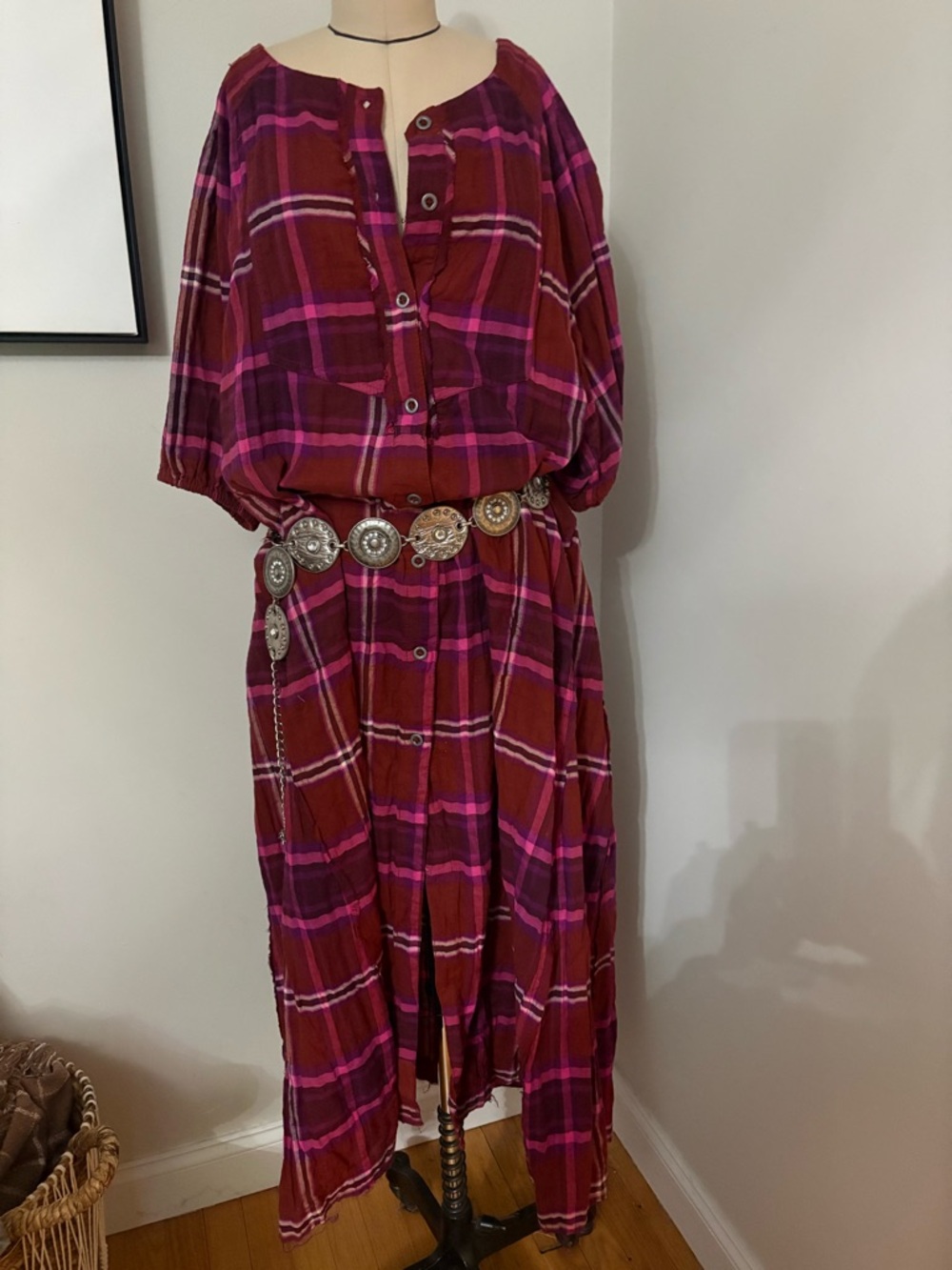Free People Outlaw Boho Plaid Maxi Top Midi Dress Size: Large - Picture 11 of 12